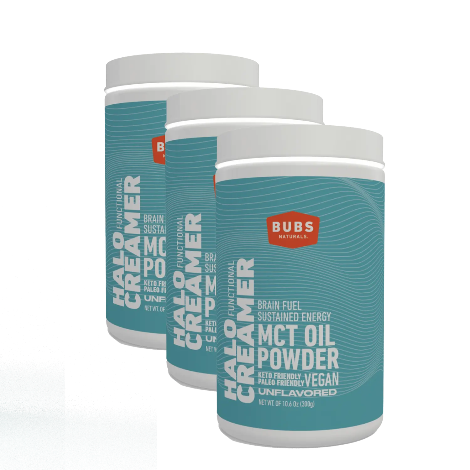 BUBS Naturals MCT Oil Powder, Vegan Halo Functional Creamer, 10oz tub, bundle of 3